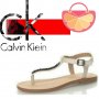 ПРОМО 🍊 CALVIN KLEIN № 40 🍊 Дамски светлобежови кожени сандали с декоративни камъни нови