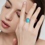 Нов пръстен 16x17мм овална форма син тюркоаз 925 сребро Жени Подарък, снимка 5