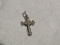 Старинен  сребърен кръст разпятие  Исус Христос и дървото на живота и сребърно синджирче, снимка 1 - Колиета, медальони, синджири - 31929765
