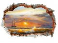  3D залез Море с лодка небе дупка лепенка за стена стикер самозалепващ, снимка 3