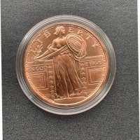 1 oz Golden State Mint Standing Liberty 999 Fine Copper Round, снимка 3 - Нумизматика и бонистика - 44351994