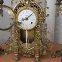 лот Стари, арт, античен, винтидж бароков каминен МЕХАНИЧЕН часовник с АЙЦЕ "ФАБЕРЖЕ"+2 броя свещника, снимка 7 - Антикварни и старинни предмети - 37346781