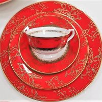 Червени чаши за чай и кафе от костен порцелан използваем в миялна машина, снимка 4 - Чаши - 27209252