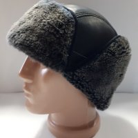 Телешка кожена шапка ушанка-калпак мъжки модел лукс-51, снимка 5 - Шапки - 8750685