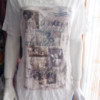 УНИКАЛНО КРАСИВА бяла блуза с щампа с камъчета , снимка 2 - Тениски - 29615550