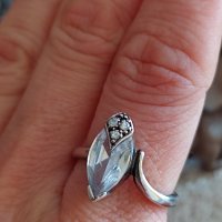 Сребърен пръстен с циркон "бадемка", снимка 3 - Пръстени - 44197249