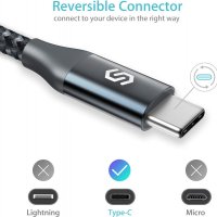 Syncwire USB 3.0 към Type-C кабел, бързо зареждане и синхронизиране, найлонова оплетка - 180 см, снимка 1 - USB кабели - 40198882