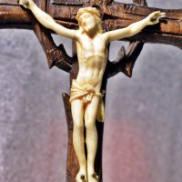 55. Античен, слонова кост Исус Христос 8,3 см, 31 см реалистично издълбано разпятие, кръст, корпус., снимка 2 - Статуетки - 42767031