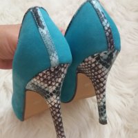 УНИКАЛНИ обувки на платформа в синьо със сиво змийски принт , снимка 5 - Дамски елегантни обувки - 37768935