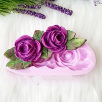 2 рози божур роза с листа силиконов молд форма фондан декор, снимка 1 - Форми - 40015546
