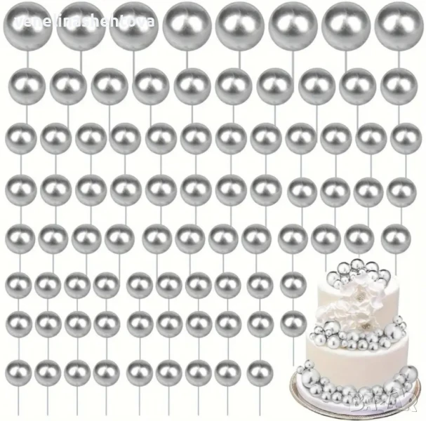 108 броя сребристи топчета топки на тел от стиропор за декорация на торта , снимка 1
