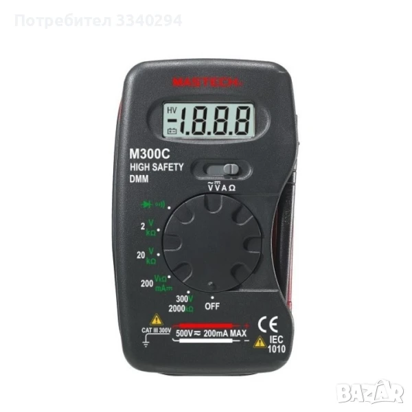 Мултицет М300 - джобен, LCD (2000) Vdc, Vac, Adc,Ohm, MASTECH, снимка 1