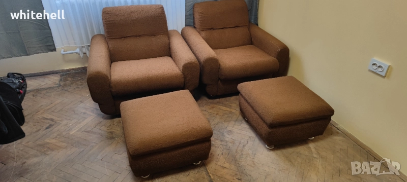 Ретро Холна Гарнитура - 2 Фотьойла и 2 Табуретки, снимка 1