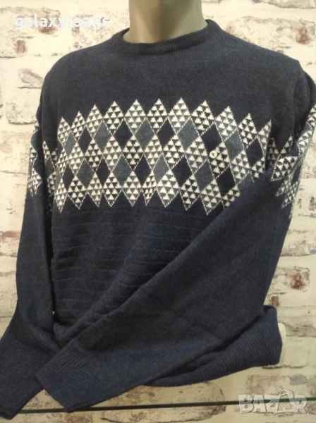 Yamak- топъл мек пуловер, с кашмир и вълна, цвят тъмно син с бели фигури, снимка 1