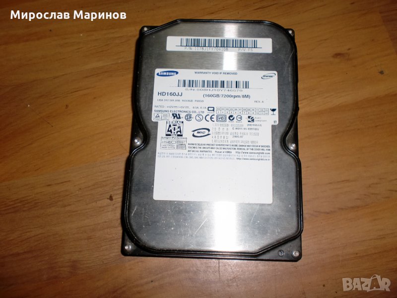 1.2.хард диск за компютър(PC)SAMSUNG 160GB-SATA 3.5”7200 RPM,8MB кеш.Ползван 5 месеца и 20 дни, снимка 1