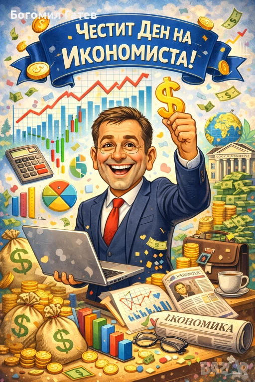 Карикатура за Деня на икономиста (11 юни) по снимка – JPG файл | Персонален подарък, снимка 1