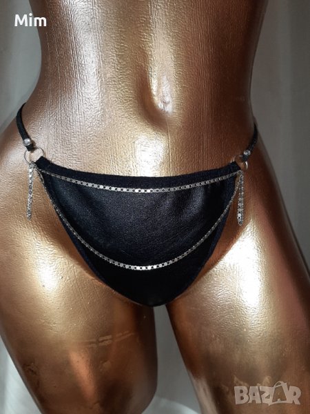 M/XXL Черна кожена прашка със синджир , снимка 1