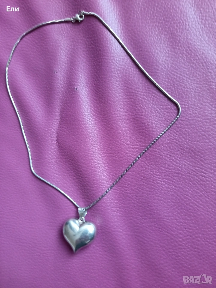 Сребърно колие със сърце , снимка 1