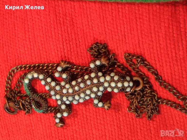 ФИГУРАЛЕН МЕДЕН АРТ МЕДАЛЬОН ИГУАНА ГУЩЕРЧЕ с ПОМЕДНЕНА ВЕРИЖКА от НЕРЪЖДАЕМА СТОМАНА 21389, снимка 1