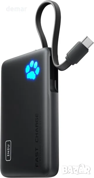 Преносимо зарядно устройство INIU, 10000 mAh Power Bank с вграден USB-C кабел, 20 W, снимка 1