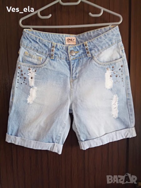 Only дънкови накъсани панталонки с висока талия, снимка 1
