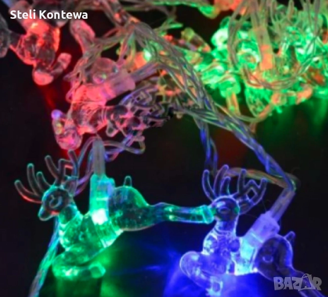 Многоцветни коледни LED лампички с еленчета, снимка 1