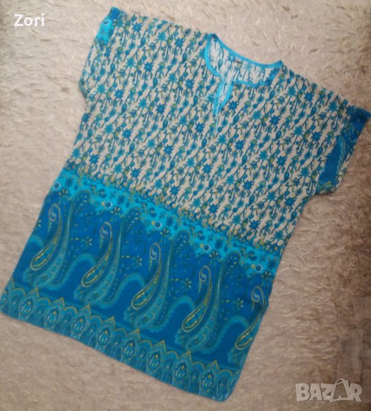Супертъничка блуза в сини пейсли принт цветове - 3ХЛ размер , снимка 1
