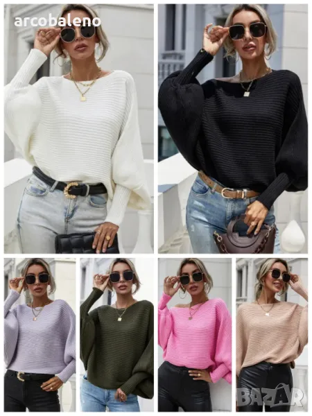 Дамски свободен пуловер с кръгло деколте и дълги ръкави, 6цвята , снимка 1