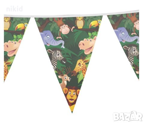 Зоо Диви животни Джунгла  Парти Гирлянд Знаменца Флаг Банер, снимка 1