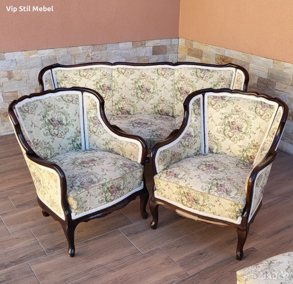 Френска холна гарнитура с гобленова дамаска , снимка 1