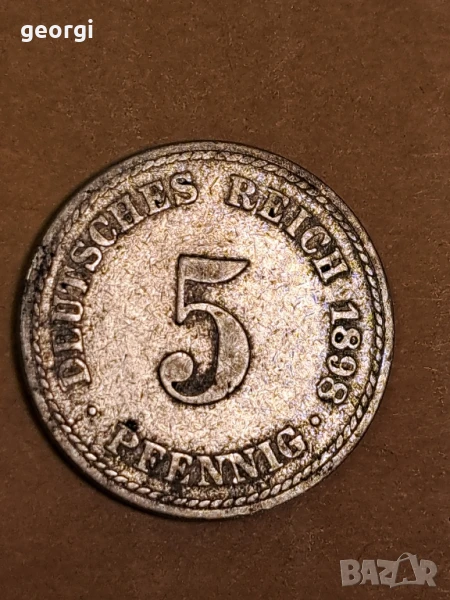 тиара немска монета 5 фенинга 1898г., снимка 1