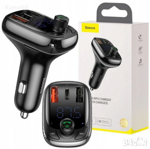 Зарядно за кола Baseus T Typed Bluetooth 5.0 FM Transmitter MP3 Quick Charge 4.0, снимка 1