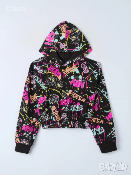 TERRANOVA детски, за момиче, РАЗЛИЧНИ ЦВЕТОВЕ, кроп суитшърт с десен графити, бял, нов, с етикет, снимка 1