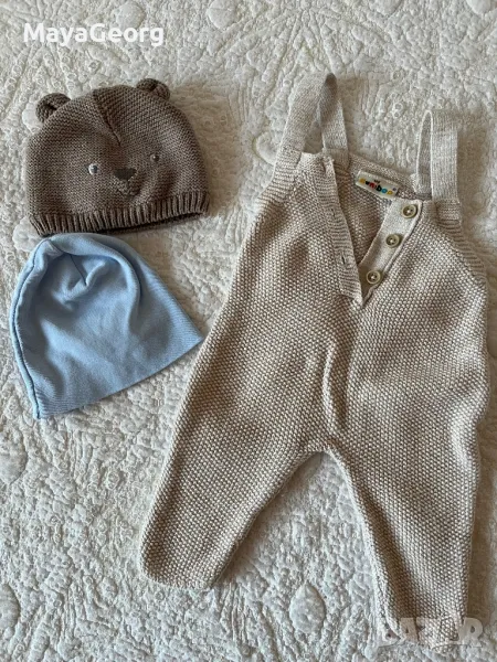 Памучен гащеризон Kuniboo 56 размер и памучни шапки, снимка 1