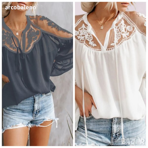 Дамска дантелена риза с V-образно деколте, 2цвята, снимка 1