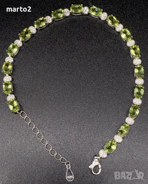  Елегантна сребърна 925 гривна с 17 Натурални Перидота и Циркони!, снимка 1