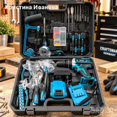 Акумулаторен Винтоверт GRAFSTEIN 88V с Богат Комплект от 118 Части и Куфар