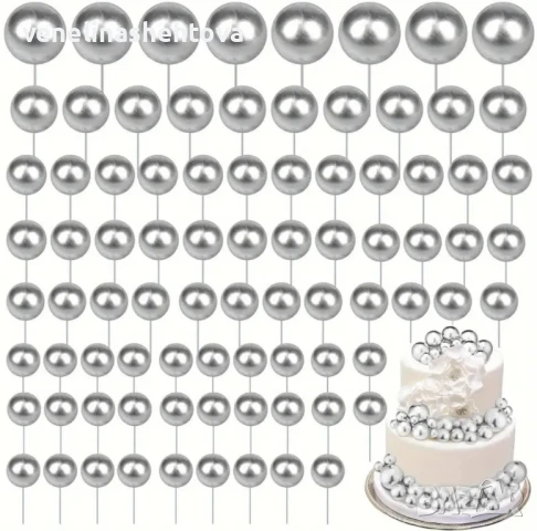 108 броя сребристи топчета топки на тел от стиропор за декорация на торта 