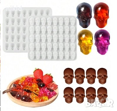 40 малки черепа черепи череп силиконов молд форма желирани бонбони шоколад гипс Хелоуин декор смола , снимка 2 - Форми - 42771306