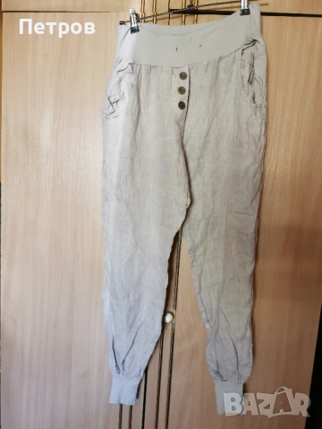 Дамски ленен панталон,оригинален цвят на лена-лате.Размер М. 5 € 