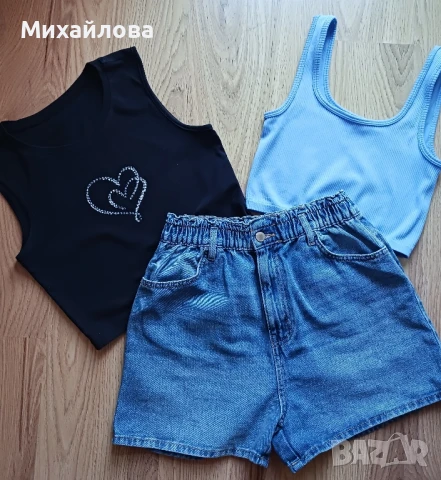 Дънкови къси панталонки с 2 бр. топ