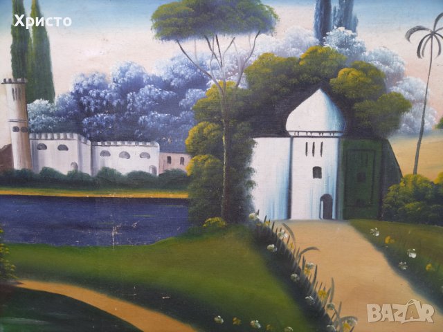 Антична Картина Оазис Масло, снимка 2 - Антикварни и старинни предмети - 42324435