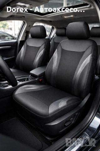 Луксозна автомобилна тапицерия 9 части - черна с карбон ефект, еко кожа и дишащ текстил, снимка 2 - Аксесоари и консумативи - 54215975