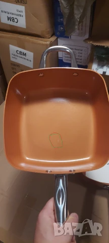 Нов меден тиган Copper Pan Комплект 6 в 1 Незалепващ С лека драскотина, снимка 2 - Съдове за готвене - 51132775