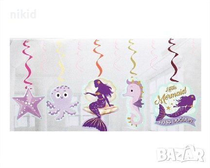 5 бр Морско дъно Русалка банер висящи декори на спирала картонена украса парти рожден ден
