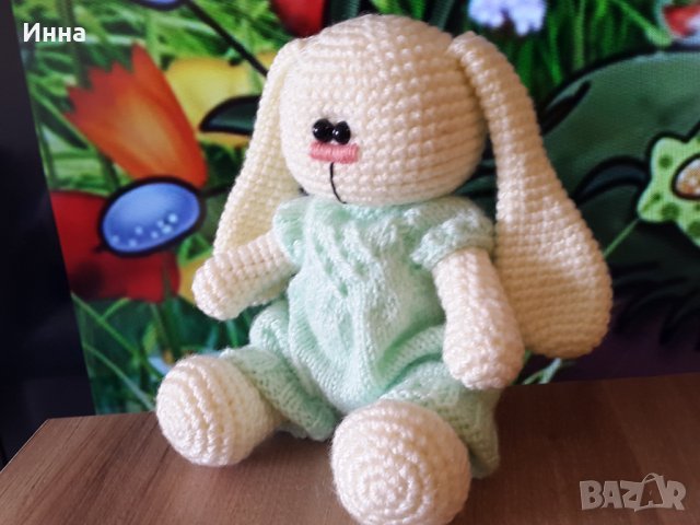 Плетена играчка Заек-Беби, Плетени, ръчно изработени, прекрасен подарък, снимка 6 - Плюшени играчки - 38318925