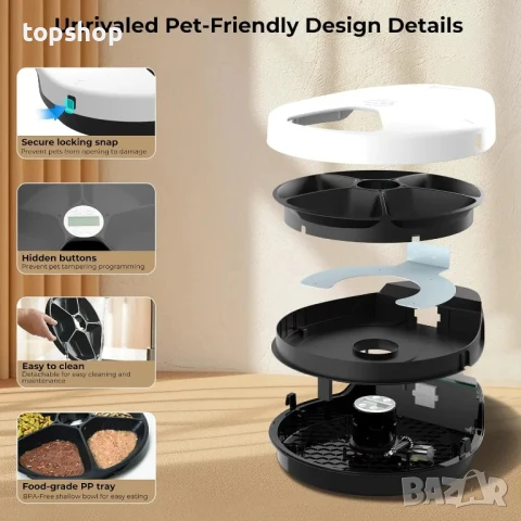 НОВА, ТЕСТВАНА Автоматична хранилка със суха и мокра храна за котки и кучета, охлаждане, 5 отделения, снимка 6 - За птици - 50542587