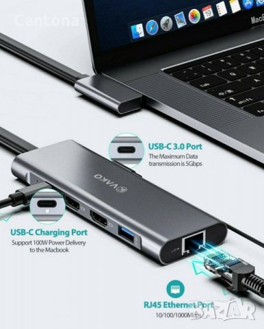 VAКO USB C Hub 9 in 2, 2K and 4K-HDMI, , 2xUSB 3.0, Ports,Type C PD,Gigablit Ethernet RJ45, SD/TF, снимка 2 - Други - 33691301