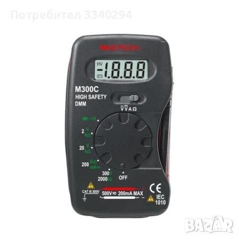 Мултицет М300 - джобен, LCD (2000) Vdc, Vac, Adc,Ohm, MASTECH