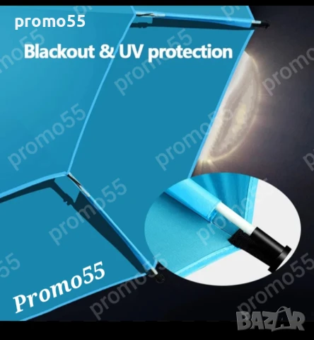 Плажен Чадър 220см. УВ, Чупещо Рамо, Двоен Покрив Стабилност при Вятър, снимка 8 - Градински мебели, декорация  - 50949069